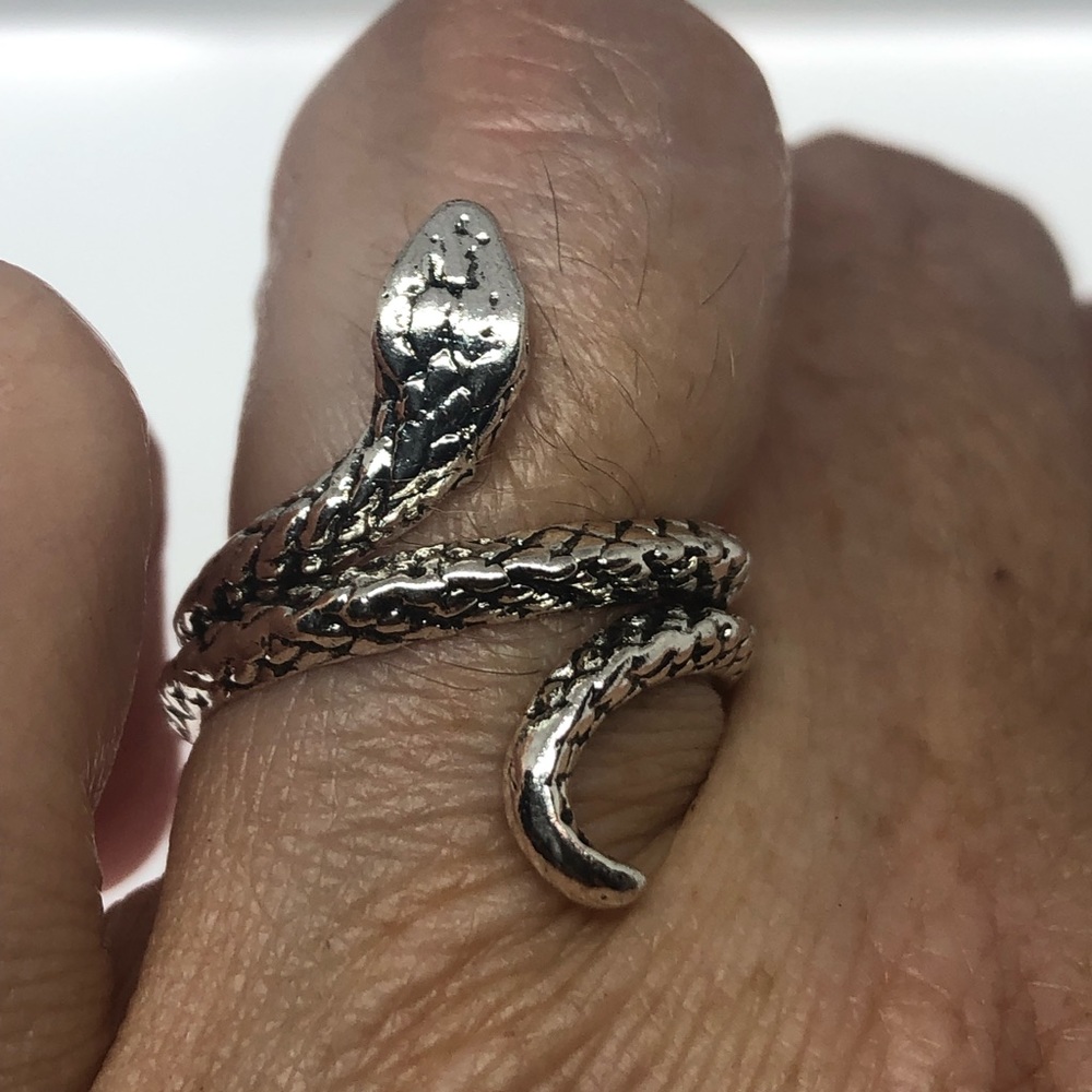 Vintage Adjustable Serpent Ring in White Bronze